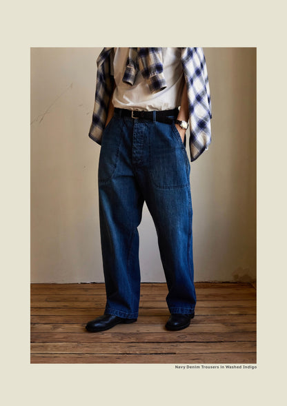 SS26 Navy Denim Jeans - Yamalin Vintage Washed 13oz Bamboo Weave Deck Jeans