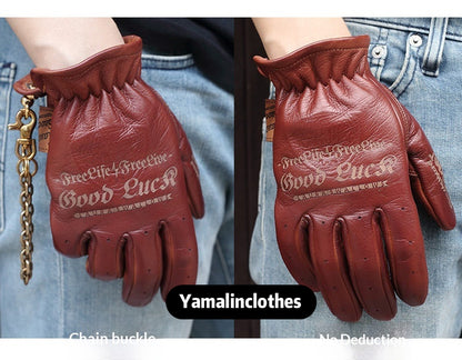 Retro Top-Grain Cowhide Motorcycle Riding Gloves – Unisex Touchscreen