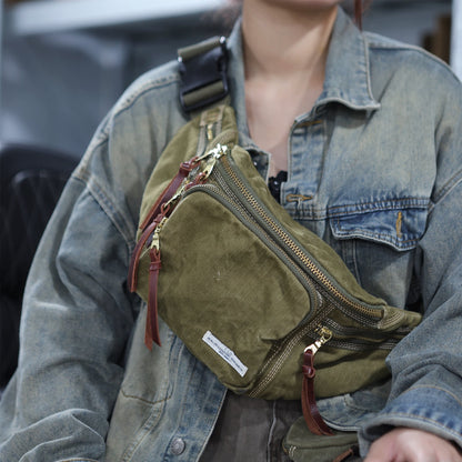 Herringbone Canvas Chest Bag – Motorcycle Crossbody Men