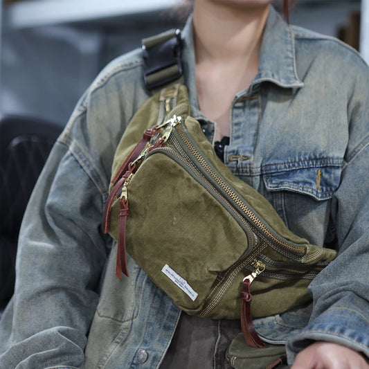 Herringbone Canvas Chest Bag – Motorcycle Crossbody Men