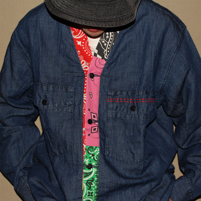 Japanese Retro Ethnic Washed Denim Kimono Jacket - Loose Vintage Workwear Shirt Robe for Men