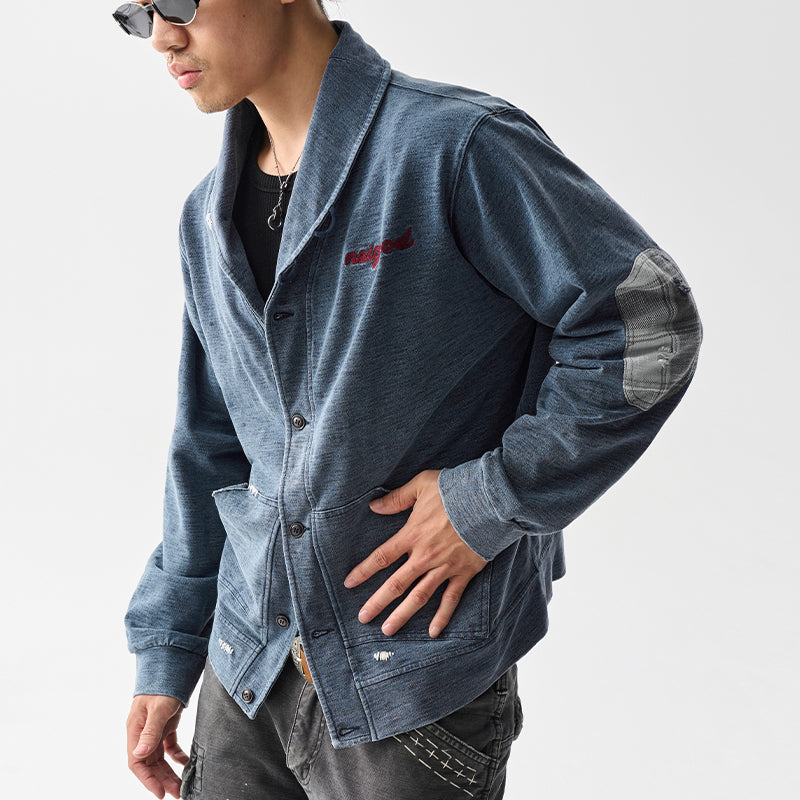 American Vintage Washed Distressed Zip-Up Cardigan – Contrast Collar Oversized Sweatshirt