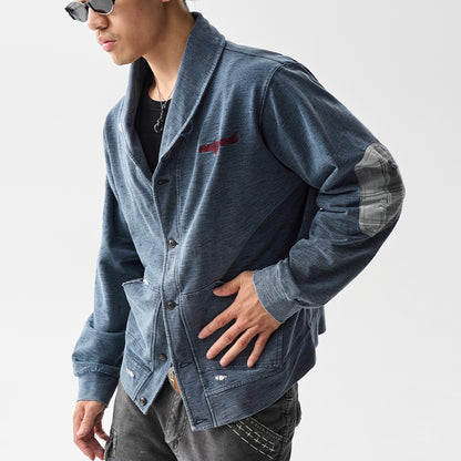 American Vintage Washed Distressed Zip-Up Cardigan – Contrast Collar Oversized Sweatshirt