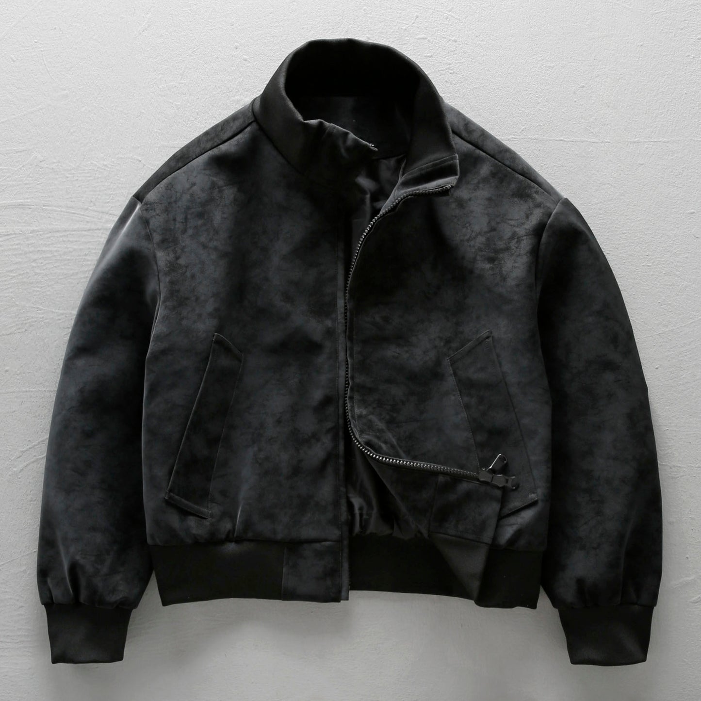 American Vintage Suede PU Leather Stand-Collar Jacket – Oversized Men’s Moto Coat