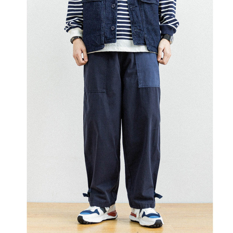 Japanese style men's clothing personality color block stitching elastic waist loose couple men and women slub cotton casual pants trend | Japanese vintage | yamalin clothes | Yamalinclothes
