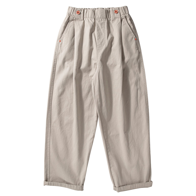 Wide-Leg Cotton Pants – Pleated Elastic Waist | Yamalinclothes | Vintage workwear outfit