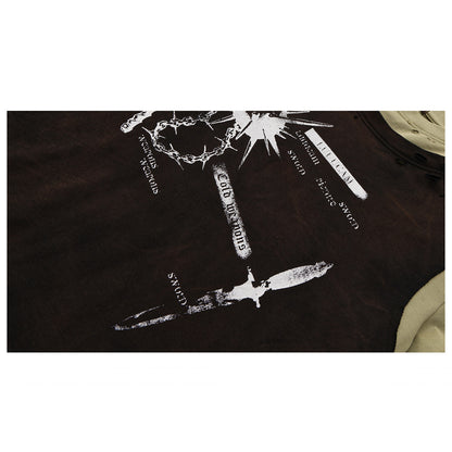 Deconstructed Spliced Washed Long Sleeve T-Shirt – Loose Unisex Streetwear
