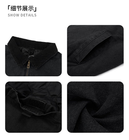 Detroit Cargo Denim Padded Winter Jacket – Retro Lapel Unisex