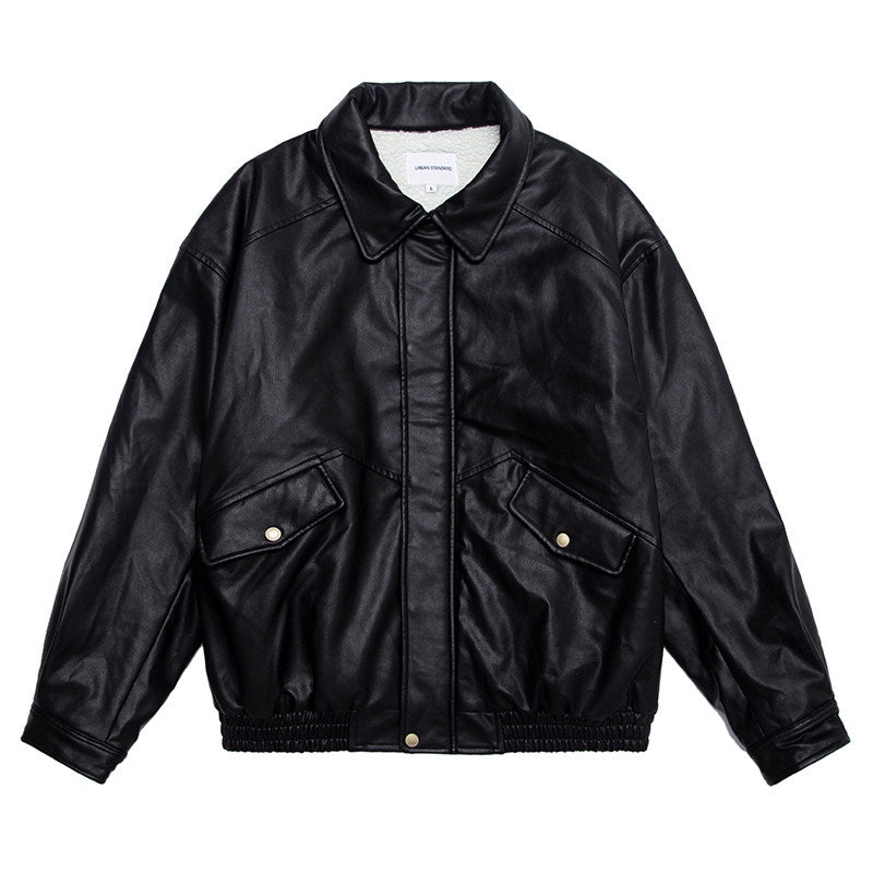 Japanese PU Leather Fleece-Lined Jacket – Men's Oversized Winter Coat – Japanese vintage | yamalin clothes | Yamalinclothes