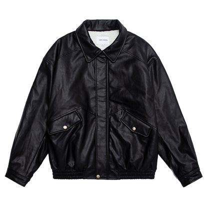 Japanese PU Leather Fleece-Lined Jacket – Men's Oversized Winter Coat – Japanese vintage | yamalin clothes | Yamalinclothes
