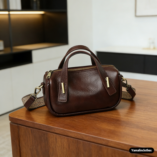 Pure Cowhide Crossbody Handbag - Yamalin Women's Genuine Leather Wide Shoulder Strap Versatile Casual Bag