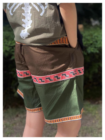 Trendy Japanese retro belt color matching casual shorts men and women summer adjustable 21SS