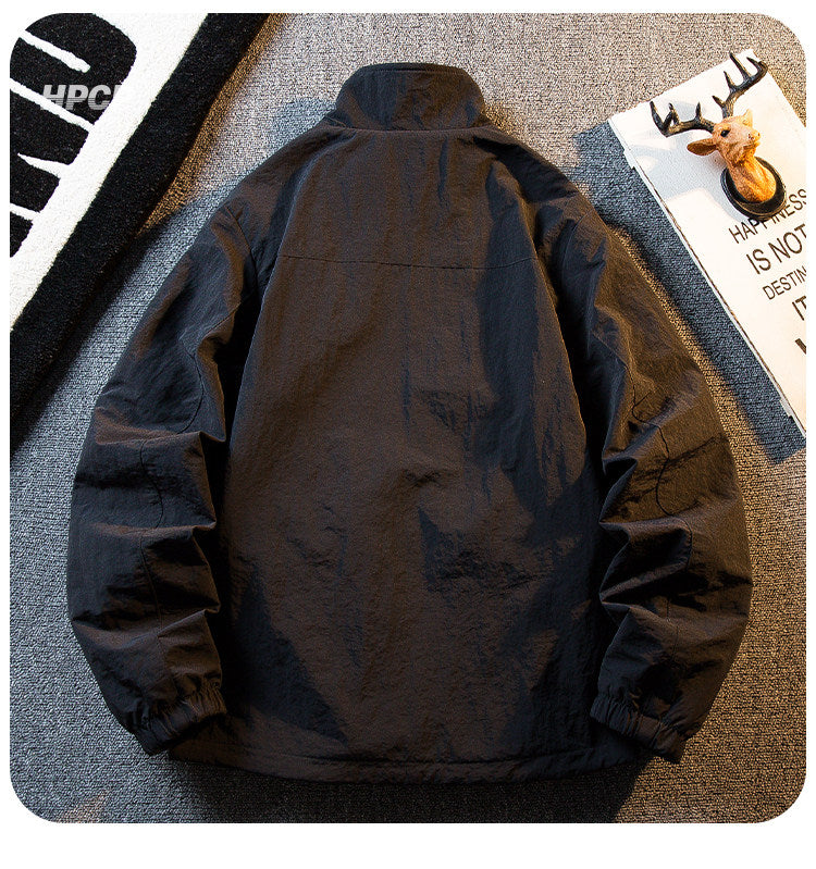 Fleece Thickened Reversible Stand Collar Jacket – Warm Unisex Autumn Winter