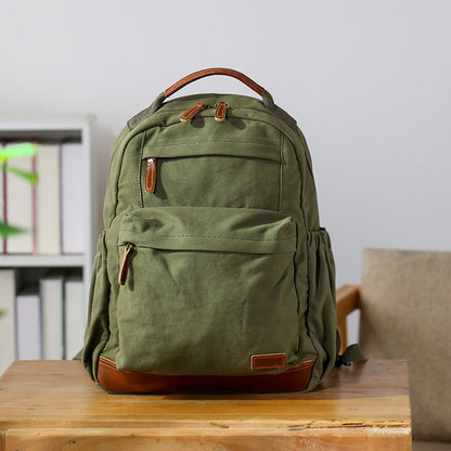 Japanese Canvas Leather Trim Backpack – Large Capacity Laptop Travel Bag – Japanese vintage | yamalin clothes | Yamalinclothes