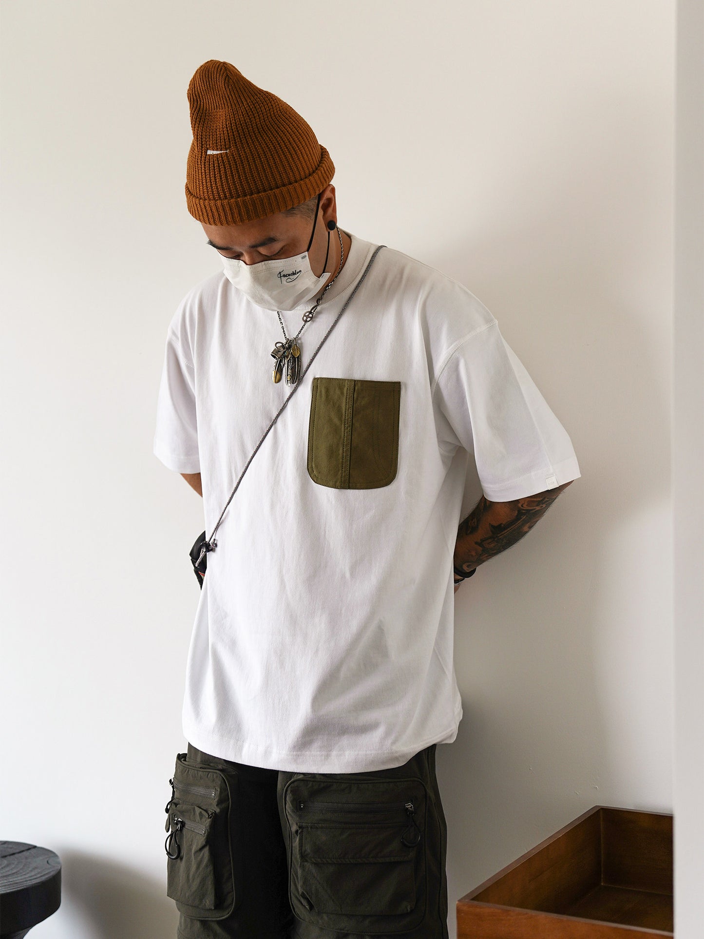 Japanese Workwear Military Pocket Tee – Unisex Loose Short Sleeve T-Shirt