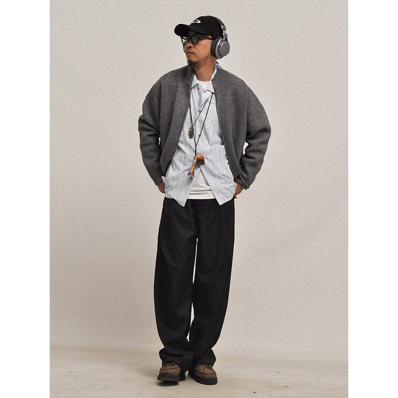 Half-Turtleneck Zip Knit Cardigan – Oversized Unisex Sweater – Japanese vintage | yamalin clothes | Yamalinclothes