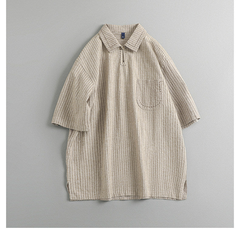 Japanese Vintage Striped Polo Shirt – Loose Fit Old Money Short Sleeve for Men – Japanese vintage | yamalin clothes | Yamalinclothes
