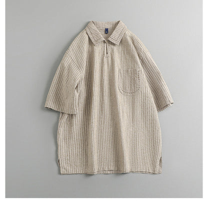 Japanese Vintage Striped Polo Shirt – Loose Fit Old Money Short Sleeve for Men – Japanese vintage | yamalin clothes | Yamalinclothes