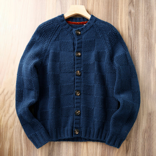 100% Wool Knit Cardigan – Heavyweight Old-School Workwear Men – Japanese vintage | yamalin clothes | Yamalinclothes