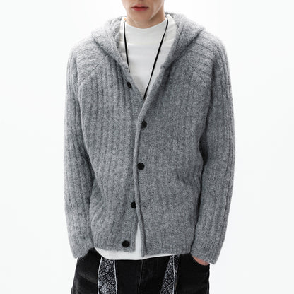 American Vintage Striped Hoodie Cardigan – Chunky Knit Men – Japanese vintage | yamalin clothes | Yamalinclothes