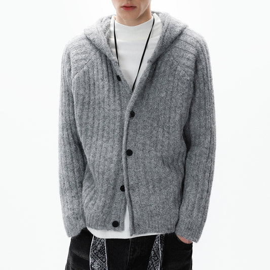 American Vintage Striped Hoodie Cardigan – Chunky Knit Men – Japanese vintage | yamalin clothes | Yamalinclothes