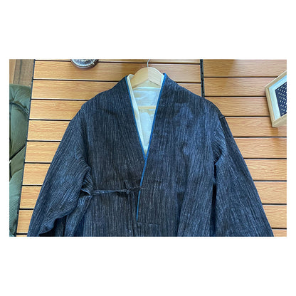 Indigo-Dyed Cotton Linen Haori Lace-Up Jacket – Chinese Japanese Unisex – Japanese vintage | yamalin clothes | Yamalinclothes