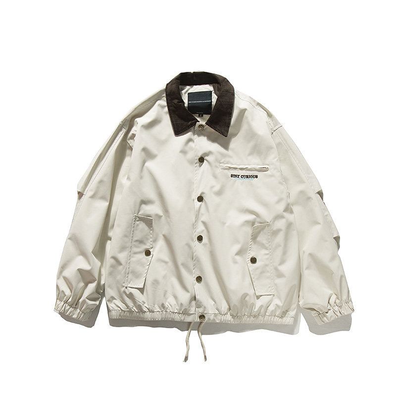 Japanese Vintage Contrast Embroidery Lapel Cargo Jacket – Oversized Unisex – Japanese vintage | yamalin clothes | Yamalinclothes