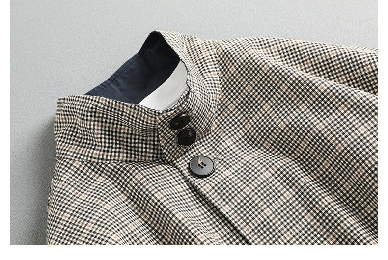 Japanese Retro Plaid Stand Collar Cropped Jacket – Cleanfit Silhouette Spring Jacket for Men – Japanese vintage | yamalin clothes | Yamalinclothes