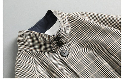 Japanese Retro Plaid Stand Collar Cropped Jacket – Cleanfit Silhouette Spring Jacket for Men – Japanese vintage | yamalin clothes | Yamalinclothes