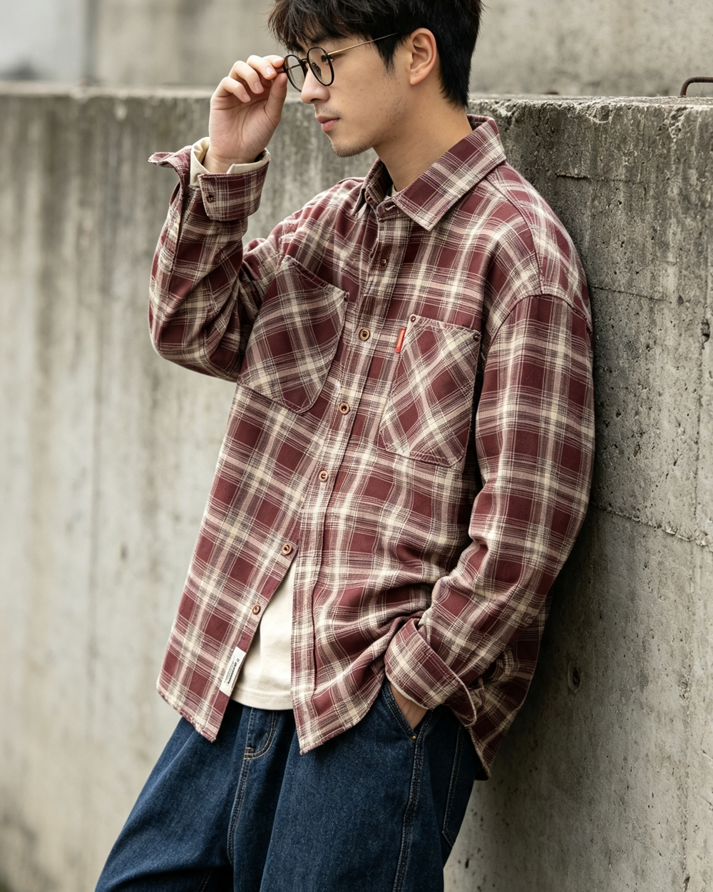 Japanese Plaid Workwear Shirt – Men's Washed Cotton Large Pocket Long-Sleeve – Shirt | japanese streetwear | vintage workwear | unisex | Yamalinclothes