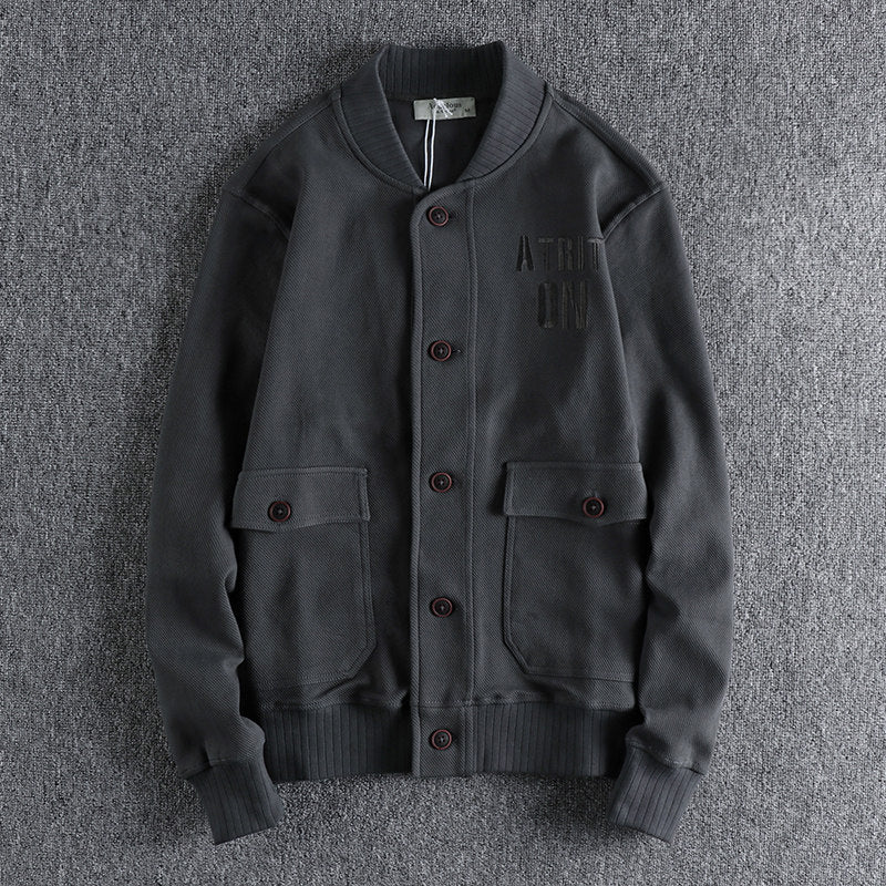 Heavy Knit Embroidered Button Baseball Jacket – American Vintage Workwear Unisex – Coats Jackets | japanese streetwear | vintage workwear | unisex | Yamalinclothes
