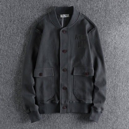 Heavy Knit Embroidered Button Baseball Jacket – American Vintage Workwear Unisex – Coats Jackets | japanese streetwear | vintage workwear | unisex | Yamalinclothes