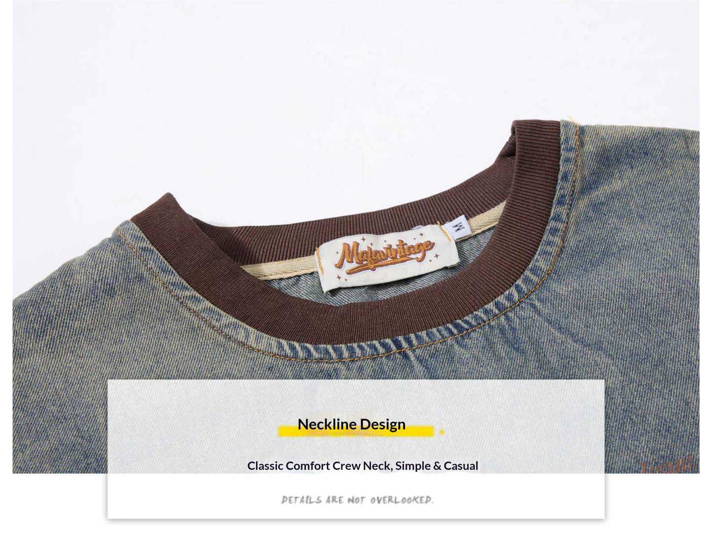 Washed Letter Print Denim Long Sleeve Sweatshirt – Loose Unisex American Vintage