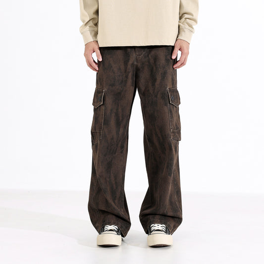 design sense worn cargo pants men's American retro dirtyfit loose casual wide-leg long pants