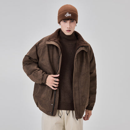 American vintage brown jacket for men, spring/autumn Merrad fleece-lined thickened loose motorcycle couple jacket – Japanese vintage | yamalin clothes | Yamalinclothes