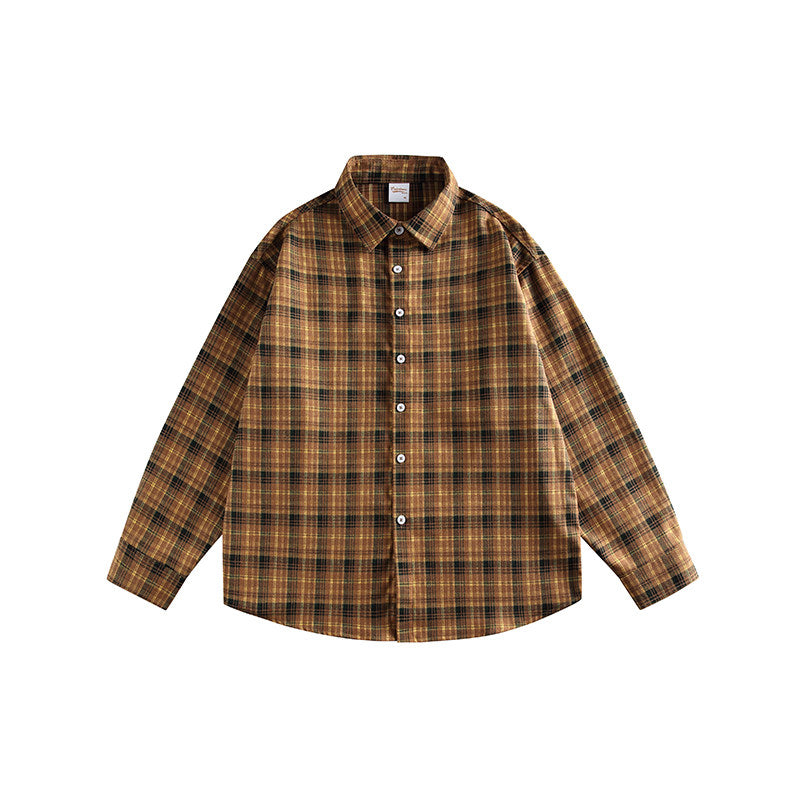 Japanese Vintage Contrast Plaid Long Sleeve Shirt – Loose Unisex Casual