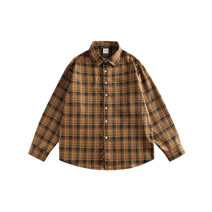 Japanese Vintage Contrast Plaid Long Sleeve Shirt – Loose Unisex Casual