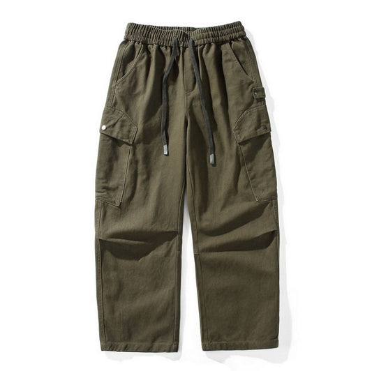 Cotton Cargo Pants – Washed Twill & Drawstring Waist