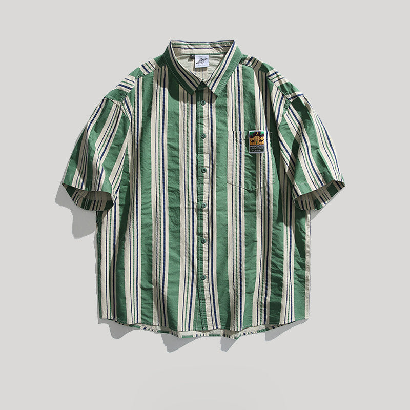 Contrast Vertical Stripe Short Sleeve Shirt – Niche Genderless Casual – Japanese vintage | yamalin clothes | Yamalinclothes