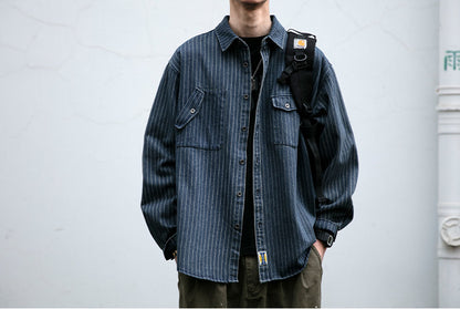 Striped Denim Shirt – Asymmetric Chest Pockets | Yamalinclothes