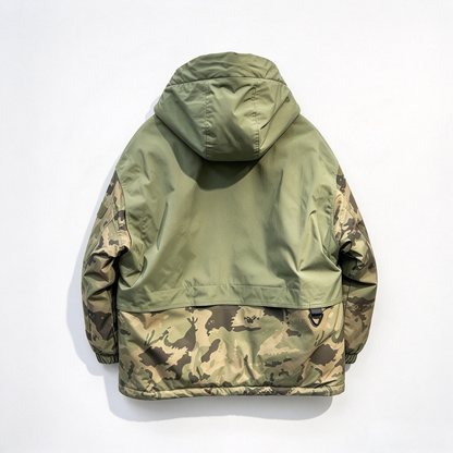 Camouflage Patchwork Hooded Down Jacket – White Duck Down Warm Loose Unisex – | japanese streetwear | vintage workwear | unisex | Yamalinclothes