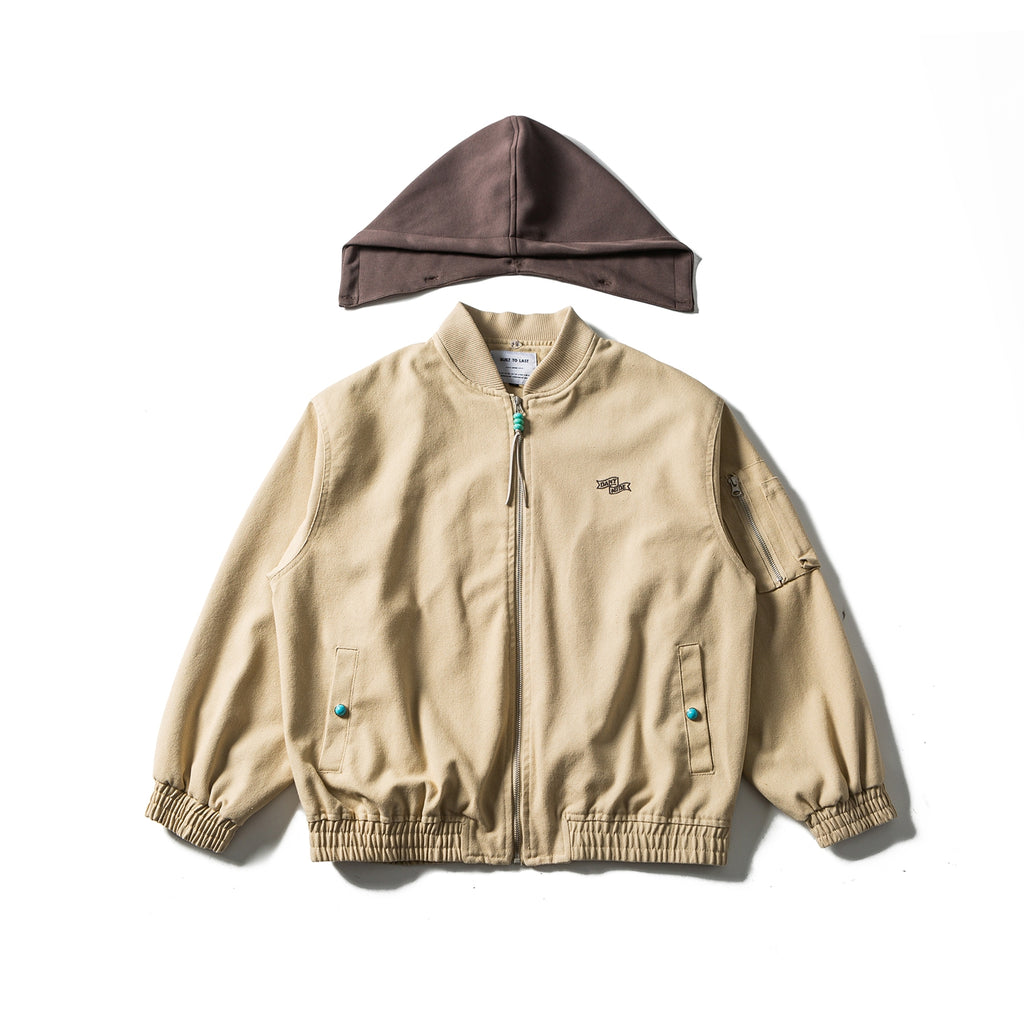 American Retro Detachable-Hood Workwear Bomber Jacket – Embroidered Washed Cotton (Unisex)