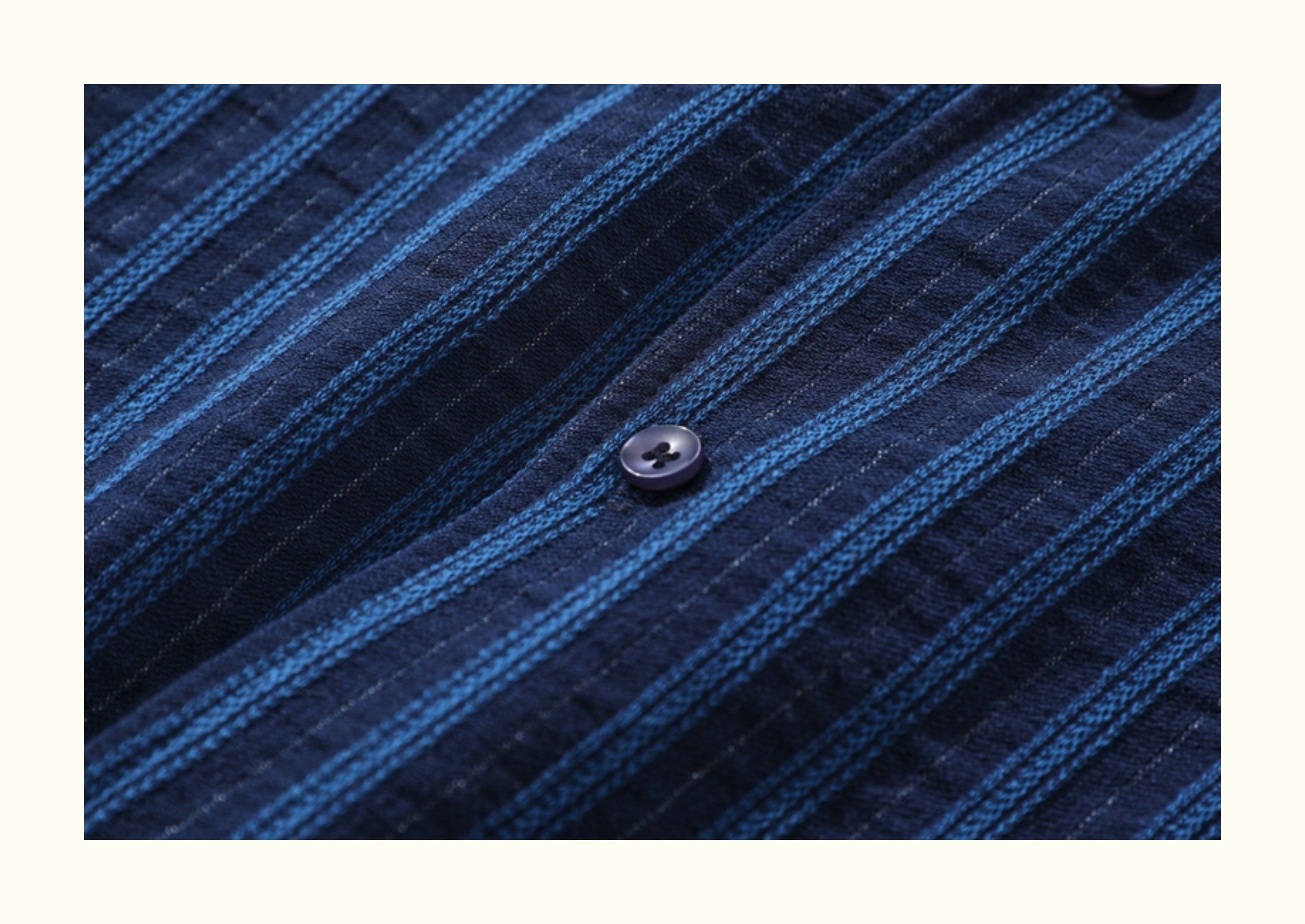 Pure Cotton Blue Striped Cuban-Collar Shirt – Japanese Retro, Loose Fit, Summer Essential