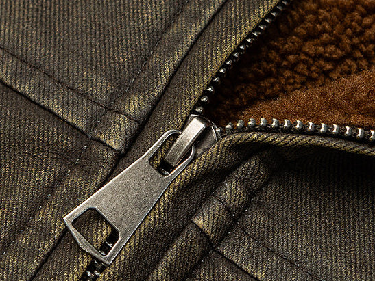 Heavy-Duty Washed Vintage Cotton Jacket - Lambswool Lined Stand Collar Coat (Men)