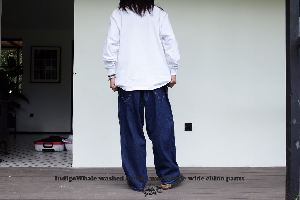 IndigoWhale High-Rise Button-Washed Denim Chino Jeans – Loose Straight Chino Style
