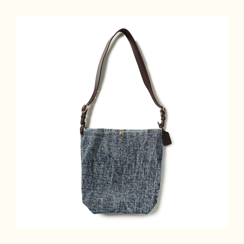 Pure Copper Hardware Imported Vegetable-Tanned Leather Hobo Bag with Denim Large Capacity Casual Bucket Bag Crossbody Bag