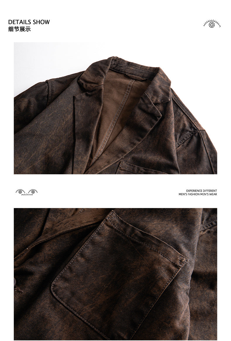 Gao Zhiya” Washed Notch-Lapel Blazer – Retro American Loose Fit Suit Jacket (Autumn 2025)
