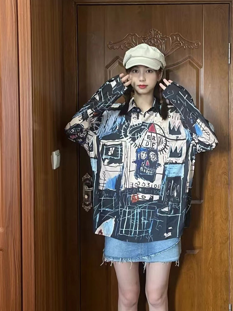 Wacko Maria Basquiat Print Long-Sleeve Shirt – Japanese Retro Graffiti (Unisex)