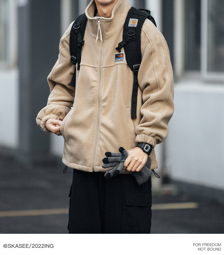 25 Winter Fleece Cardigan Cotton Jacket Men's Trendy Loose Couple Sweatshirt Men's BF Style Stand Collar Casual Top Coat