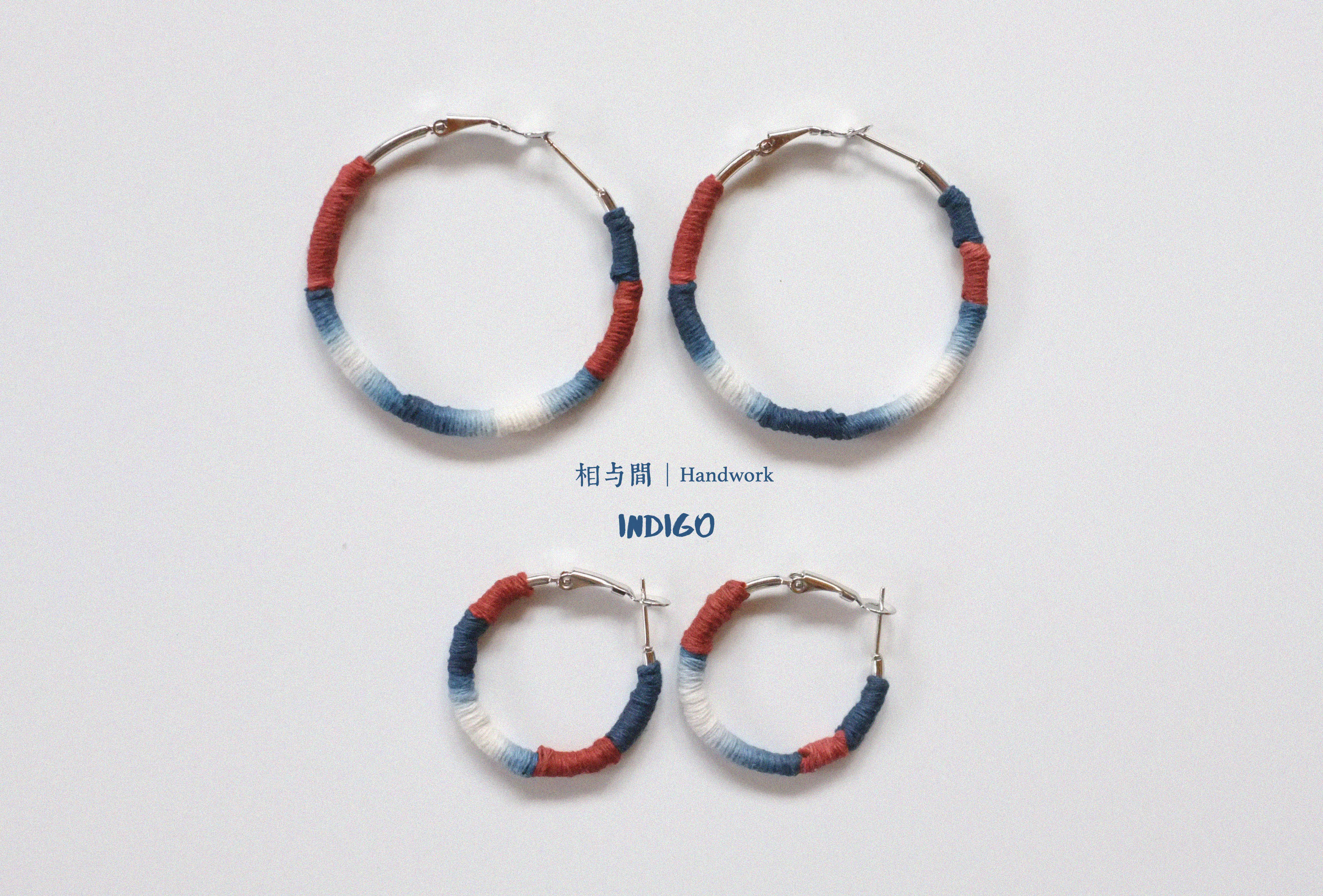 Original Earrings Handmade Blue Dyed Plant-Dyed Cotton Thread Niche Geometric Circle High-End Earrings